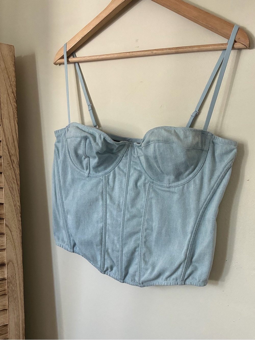Out From Under Urban Outfitters Blue Denim Corset Top XL Underwire Hook Eye Back